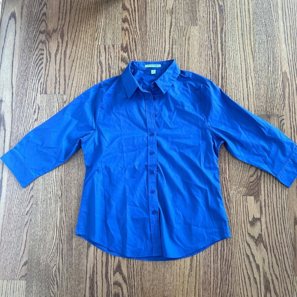 Port Authority Women's Top Blouse Button Up size L Blue